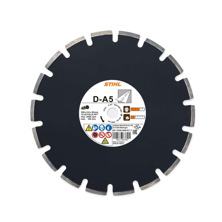 Asphalt D-A5 cutting wheel, ideal for tree surgeons, designed for asphalt, concrete, and sandstone cutting.