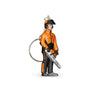 STIHL Forestry Worker Keyring featuring a detailed figurine of a tree surgeon with chainsaw and protective gear.