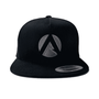 Black baseball cap featuring a classic shape and stylish front logo design, ideal for tree surgeons and outdoor use.