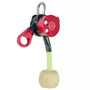 Silver and red ART Lockjack 2 ascender with swivel, for rope climbing and tree work. Rope runs through the device.