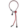 A RopeGuide 2010 device with a red and black cable, silver metal components, and a tunnel ring designed for climbing equipment.