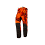 Breatheflex Pro Realtree Chainsaw Trousers in orange and black, designed for tree surgeons, featuring camouflage print.