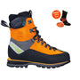 Arbortec Scafell Lite orange chainsaw boots with free socks, designed for tree surgeons and forestry professionals.