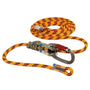 A yellow and orange rope lanyard assembly with a metal carabiner and a friction hitch made with Arbpro XS9.1 prussik cord.