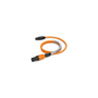 An orange Stihl connecting cable for backpack batteries, with black connectors on both ends.