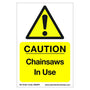 Correx safety sign warning "Caution Chainsaws In Use" for tree surgeons, promoting workplace safety.