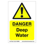 Correx safety sign warning for deep water, ideal for tree surgeons, lightweight 40x60cm fluted plastic board.
