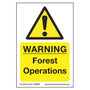 Correx warning sign for forest operations, featuring high visibility yellow and black design for tree surgeons.