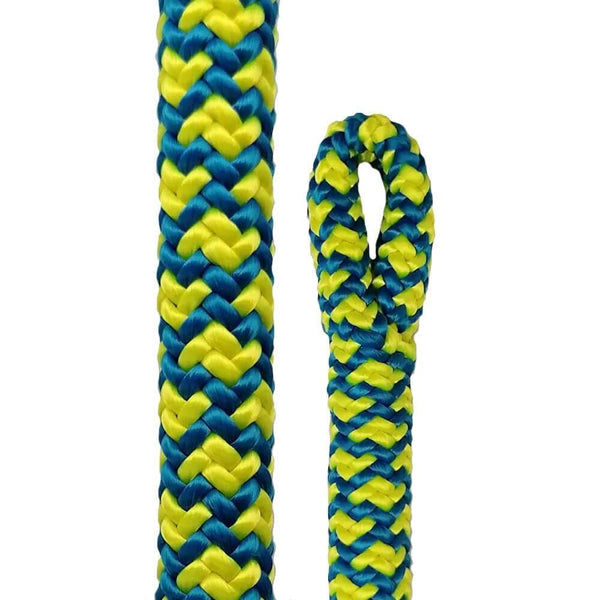 Atrax 11.6mm Climbing Rope 11.6mm with vibrant blue and yellow double braid design for tree climbing and arborist use.