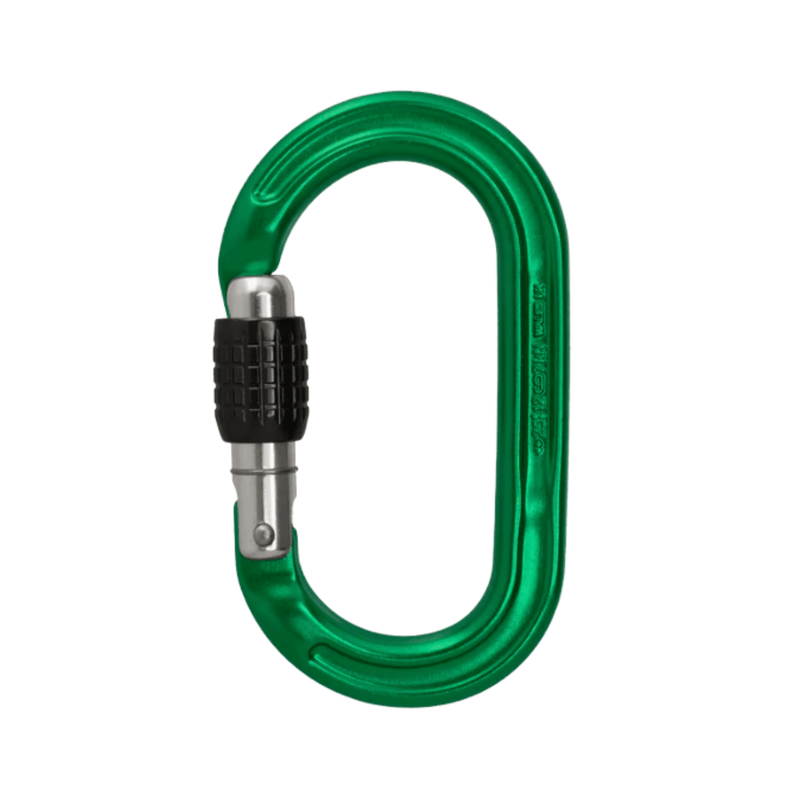 DMM Ultra O Karabiner, green oval carabiner designed for tree surgeons and climbing professionals.