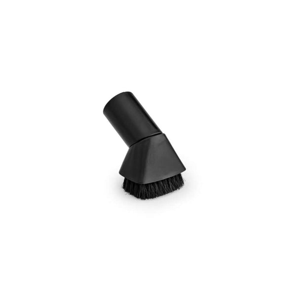 Dusting brush attachment for STIHL SE 33 to SE 62 vacuums. Soft bristles for gentle cleaning of delicate surfaces. Gray or black, round brush head. Ideal for furniture, shelves, and crevices.