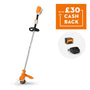 FSA 60 R Cordless Strimmer with £30 cashback offer, featuring a trimmer and battery charger.