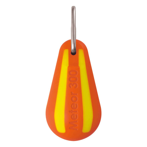 Close-up of the Meteor 300 throwbag in orange and yellow, designed for tree surgeons and outdoor use.