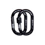 FTC Tree Locki+Sigyn accessory carabiners. Set of two locking carabiners for tree climbing or rigging. Strong, secure connection points. Silver and black.