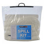 Oil and fuel spill kit in a clear bag with a visible label.
