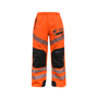 Harkie Defiance Hi-Vis Orange waterproof trousers. Durable, breathable, with reflective tape for visibility. Ideal for outdoor work in wet conditions