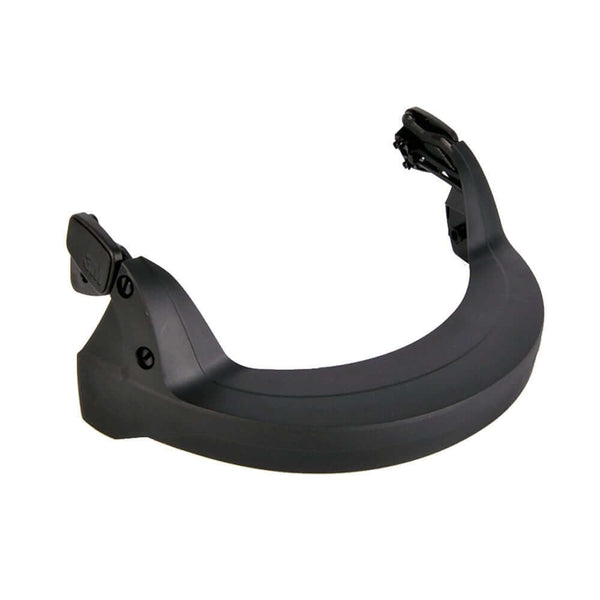 A black helmet mounted visor frame designed for use with 3M helmets.