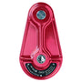 ISC Small Hot Forged 16mm Pulley in red, lightweight aluminum for tree surgeon rigging, 2000kg load limit.