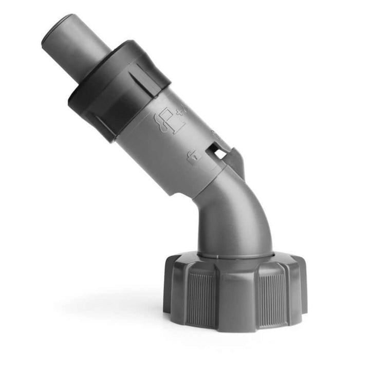 A gray Husqvarna non-spill fuel spout for a combi can.