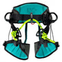 Notch Equipment Teal and black harness with green accents on a white background