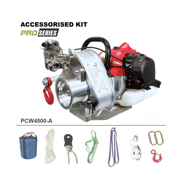 PCW4500 Portable Winching Kit with Honda GX-50 engine and accessories for tree surgeons.