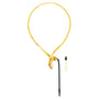Yellow lanyard with a black clip on a white background