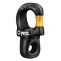 Black and gold Petzl micro swivel on a white background
