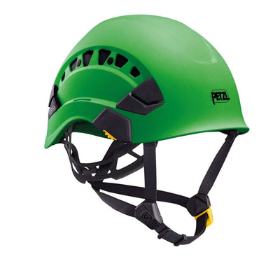 Petzl Vertex Vent climbing helmet in green, designed for tree surgeons with ventilated comfort and secure fit.