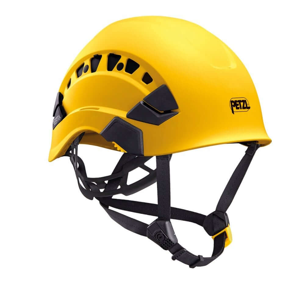 Petzl Vertex Vent Climbing Helmet in yellow, ideal for tree surgeons and work at height with adjustable fit features.