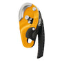 PETZL Rig Compact Self-Braking Descender in black and orange color with visible branding and product details.