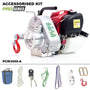 Portable PCW3000 winching kit with accessories, featuring a petrol-powered winch, ideal for tree surgeons and outdoor tasks.