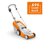 RMA 235 Cordless Lawnmower with cashback offer, showcasing STIHL's efficient and sleek design.
