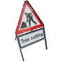 Reflective tree cutting road sign for tree surgeons, warning passers-by of tree work in progress.