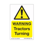 Correx safety sign warning tractors turning for tree surgeons, made of durable fluted plastic for outdoor use.