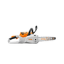 A STIHL MSA 80 C-B cordless chainsaw with an orange, gray, and white color scheme.