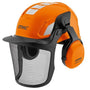 Stihl Advance X-Vent Chainsaw Helmet with visor and ear protection for tree surgeons.