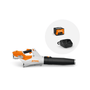 STIHL BGA 60 Cordless Leaf Blower with battery charger, ideal for tree surgeons to clear leaves effortlessly.