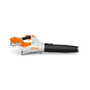 STIHL BGA 60 cordless leaf blower. Orange and grey, handheld design. Used for clearing leaves and debris