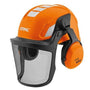 Stihl Children's Toy Helmet for forest play, featuring adjustable size, visor, and ear protectors for aspiring tree surgeons.