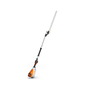 STIHL HLA 135 K cordless long-reach hedge trimmer with a short shaft. Battery-powered, providing extended reach for trimming tall or wide hedges. Professional-grade performance