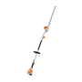 STIHL HLA 56 cordless long-reach hedge trimmer. Lightweight, adjustable head for tall hedges. Battery-powered, ideal for garden pruning
