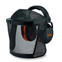 A black nylon mesh visor with orange and gray ear defenders, branded with the STIHL logo.