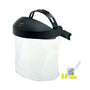 STIHL Polycarbonate Visor with double headband and ear plugs, providing UV protection for tree surgeons.