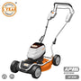 STIHL RMA 2 RV cordless mulching lawnmower with a 5-year warranty, designed for efficient mulching of medium lawns.