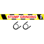 Warning banner for stump grinding with black and yellow chevron pattern and bungee straps, ideal for tree surgeon safety.
