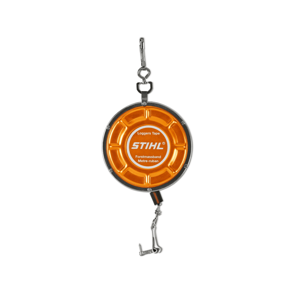 Forest Logging Tape Measure 15/25m with self-retracting mechanism for tree surgeon use.