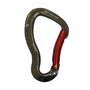 Metal carabiner with red component on a white background