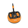 STIHL RA 110 surface cleaner attachment. Circular tool for pressure washing patios, with a splash guard. Cleans flat outdoor surfaces