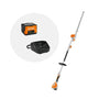 STIHL HLA 56 long reach cordless hedge trimmer with AK 20 battery and AL 101 charger included in kit.
