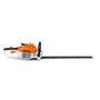 STIHL HS 46 C-E Petrol Hedge Trimmer, showing the trimmer from the side with a focus on the orange and white color scheme, with a 22-inch blade.